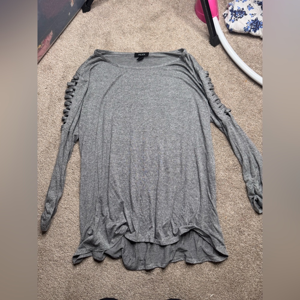 Alyx Gray Long Sleeve Cutout-Sleeve Knit Top